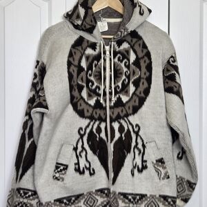 Hooded Wool Jacket with Tribal Pattern